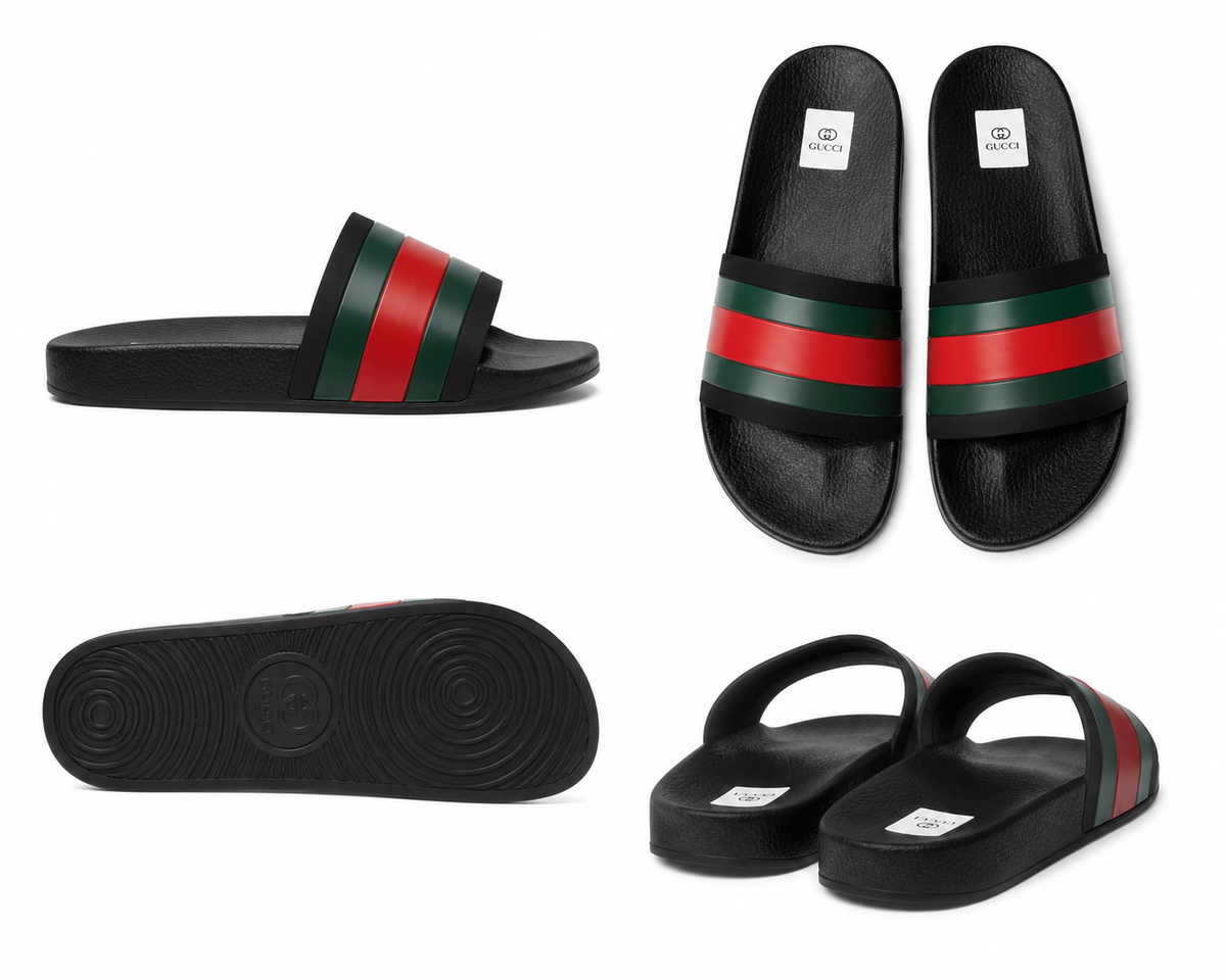 Gucci Men’s Slide Sandals Black Green Red Size 10