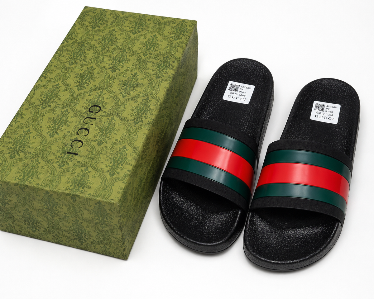 Gucci Men’s Slide Sandals Black Green Red Size 10