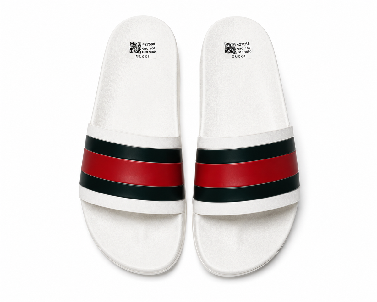 Gucci Style Slides Sandals White Red Green Size 10 Men’s