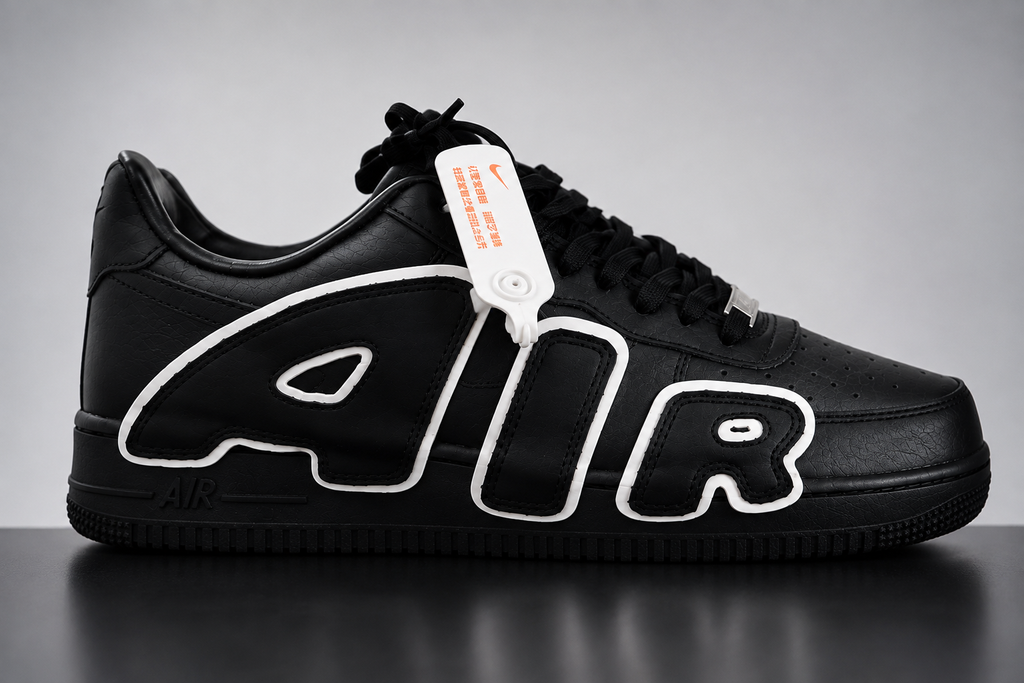 Black Air Force 1 Style Sneakers, Black & White AIR Design