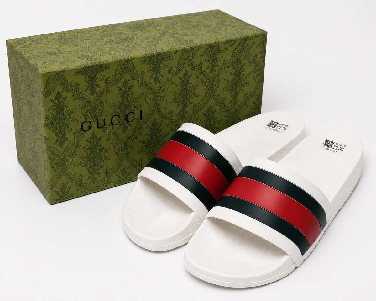 Gucci Style Slides Sandals White Red Green Size 10 Men’s