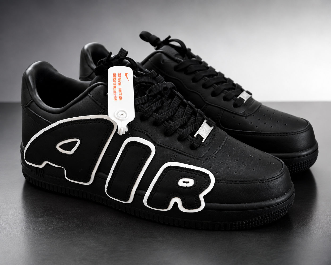 Black Air Force 1 Style Sneakers, Black & White AIR Design