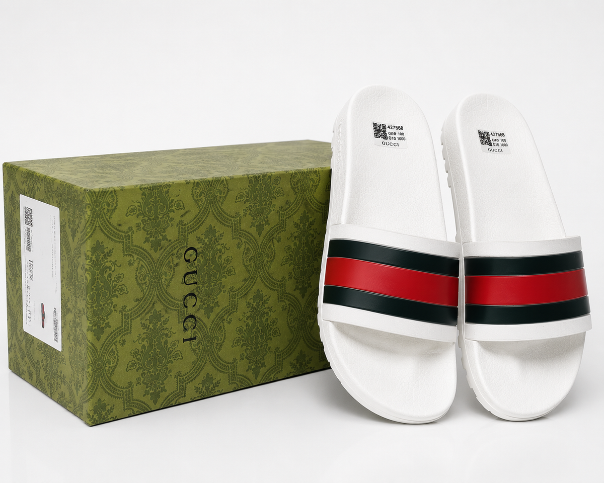 Gucci Style Slides Sandals White Red Green Size 10 Men’s